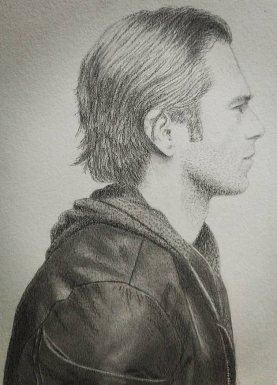 pencil sketch of the profile of a man in a dark jacket