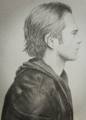 sketchofmaninleatherjacket pencil sketch of the profile of a man in a dark jacket